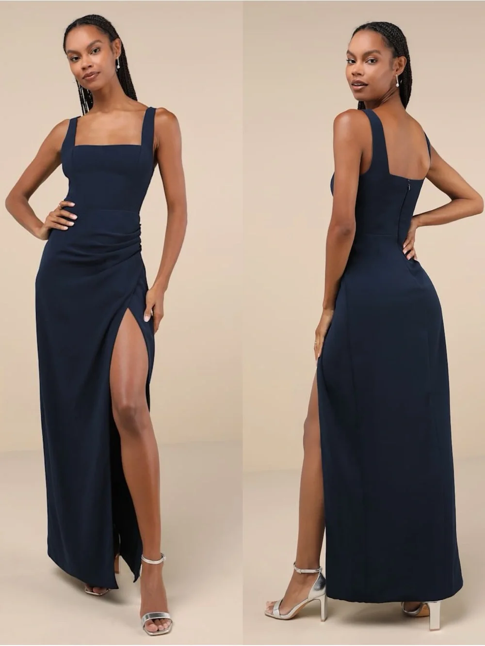 LULU'S Glamorous Disposition Navy Ruched Maxi Dress